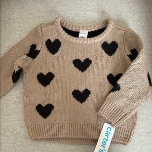 Carter's Tan Sweater with Black Heart Pattern